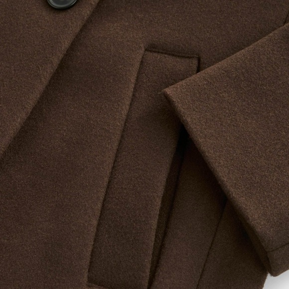 NEXT • Dark Brown Double Breasted Epsom Overcoat - Picture 6 of 10